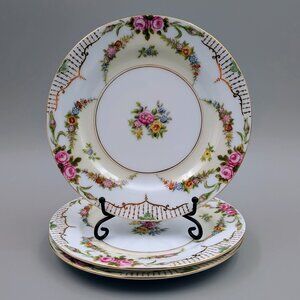 Set of 3 Vintage Noritake Rosedale 6.25" Floral Side Plates with Gold Trim